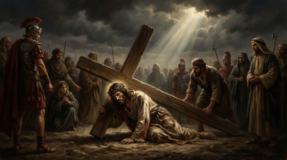 Stacja VII Drogi Krzyżowej - Drugi, ciężki upadek Jezusa na drodze na Golgotę.