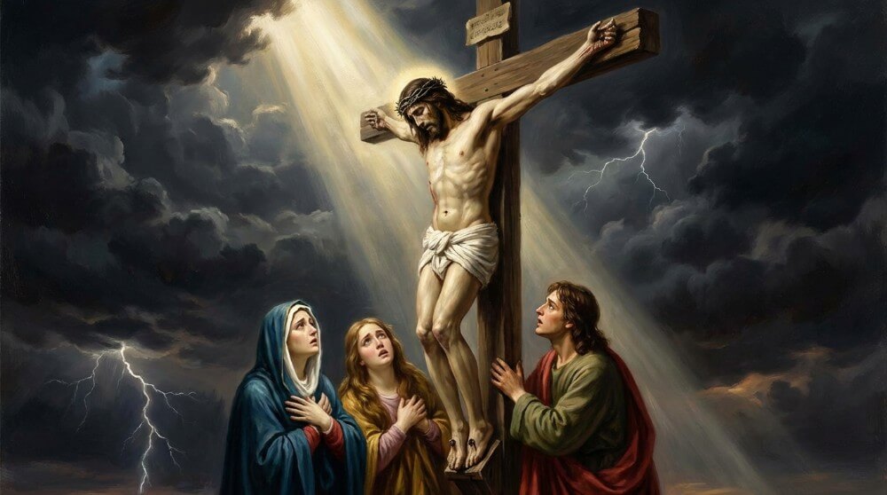 Stacja XII Drogi Krzyżowej - Jezus umiera na krzyżu na wzgórzu Golgoty.